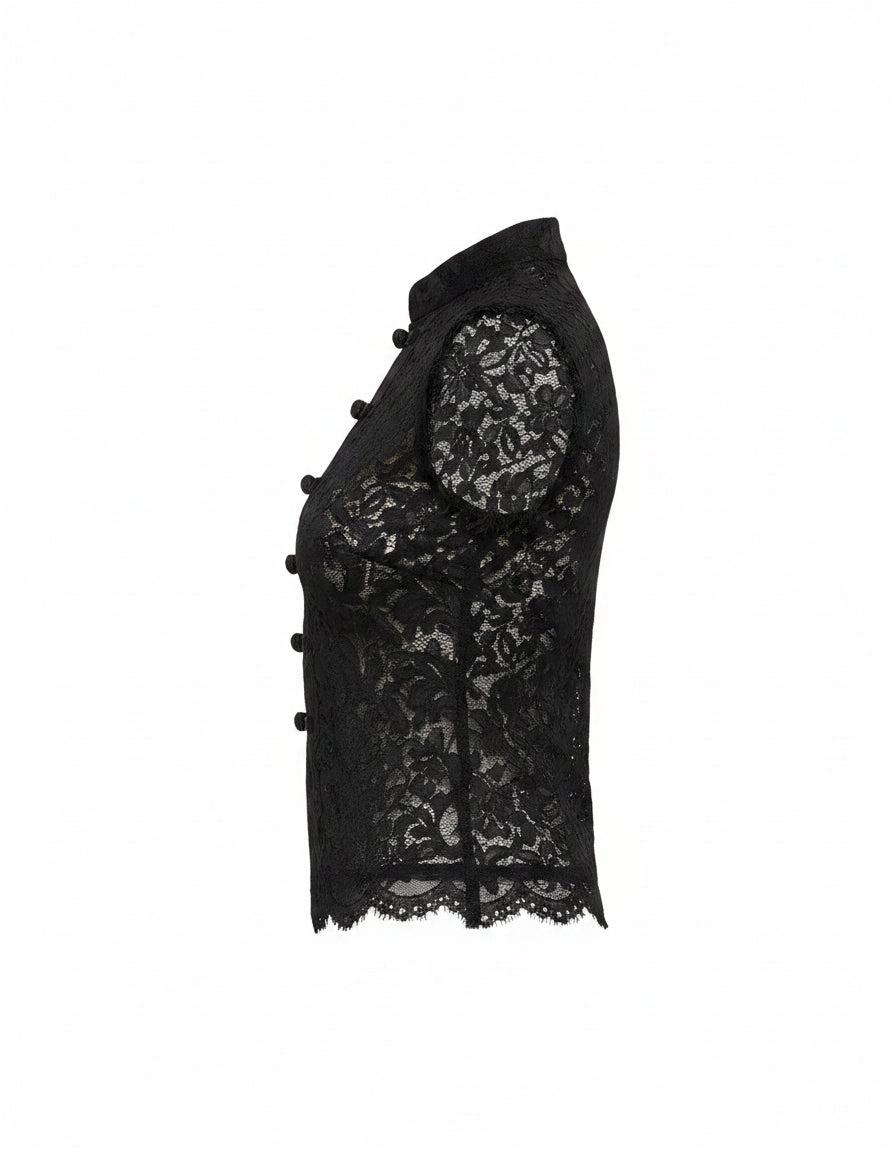 Idris Shirt - Stand-Collar in black - profile front