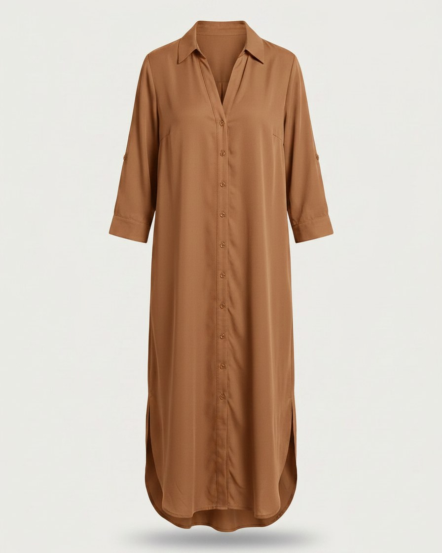 Aster Dress - Relaxed in Camel - profile front camel