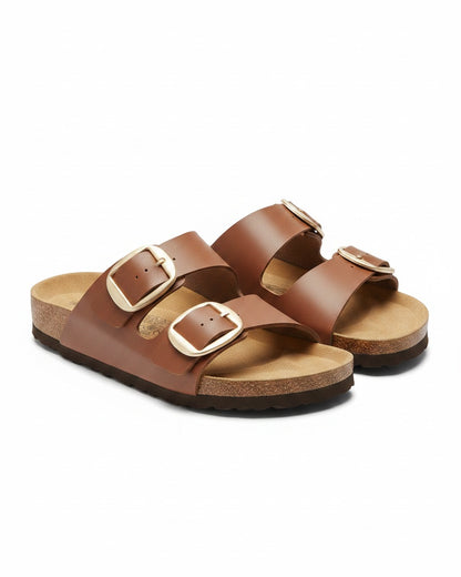 Gael Sandals - Faux Leather in Camel Brown - profile front camel brown