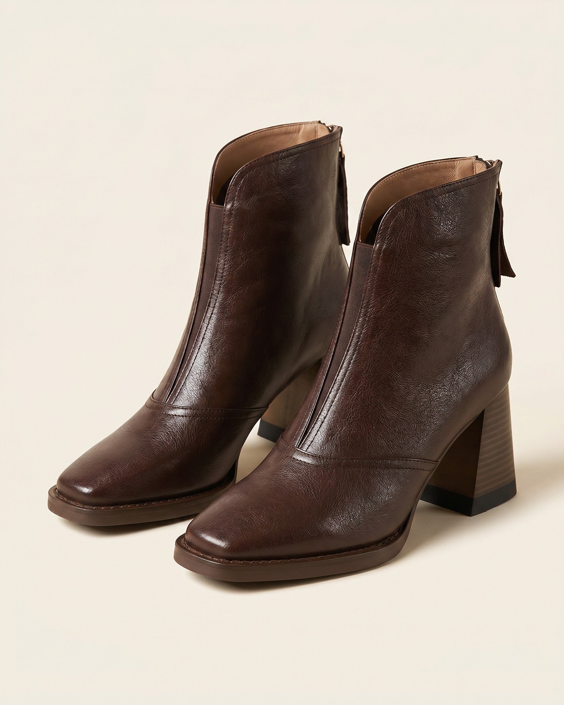 Sael Boots - Square-Toe Block-Heel Leather in Espresso - profile front