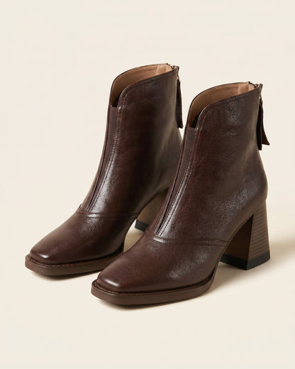 Sael Boots - Square-Toe Block-Heel Leather in Espresso - profile front