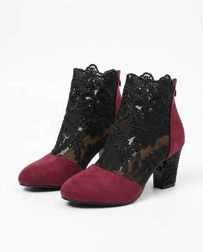 Ingrid Boots - Pointed-Toe Block-Heel Leather in Wine red - profile front