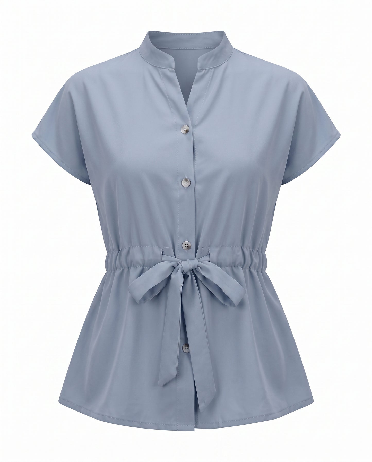 Finn Blouse - Stand-Collar in Blue Shirt - profile front