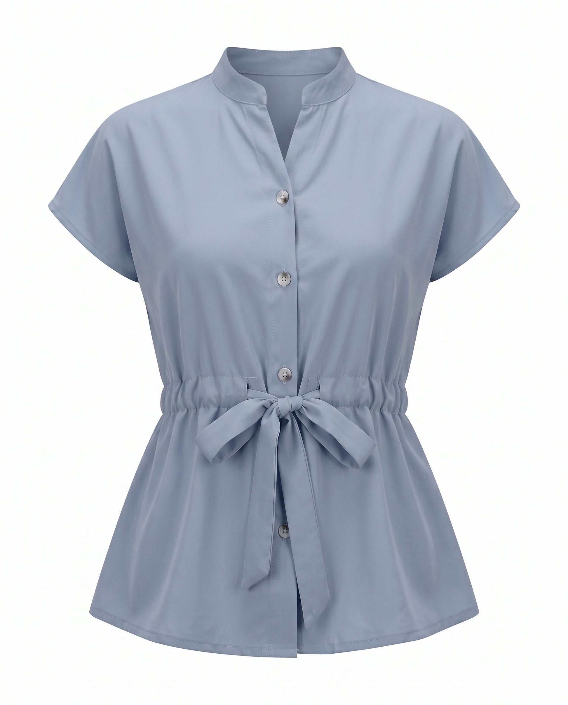 Finn Blouse - Stand-Collar in Blue Shirt - profile front