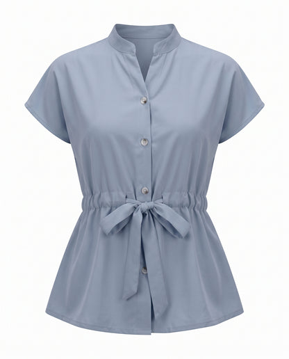 Finn Blouse - Stand-Collar in Blue Shirt - profile front