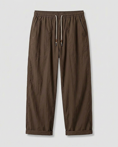 Glen Trousers - Relaxed Wide-Leg Denim in Coffee - profile front coffee