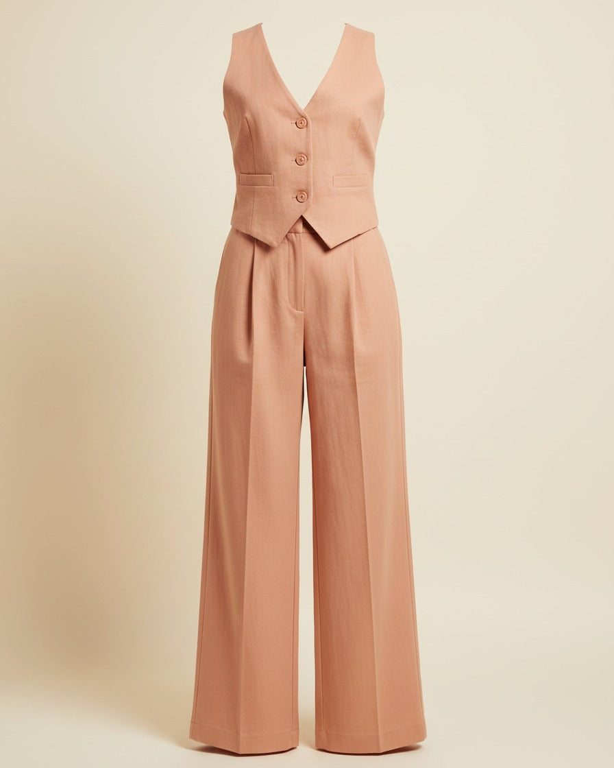 Eael Vest - Relaxed Wide-Leg High-Waist Denim in Apricot - profile front
