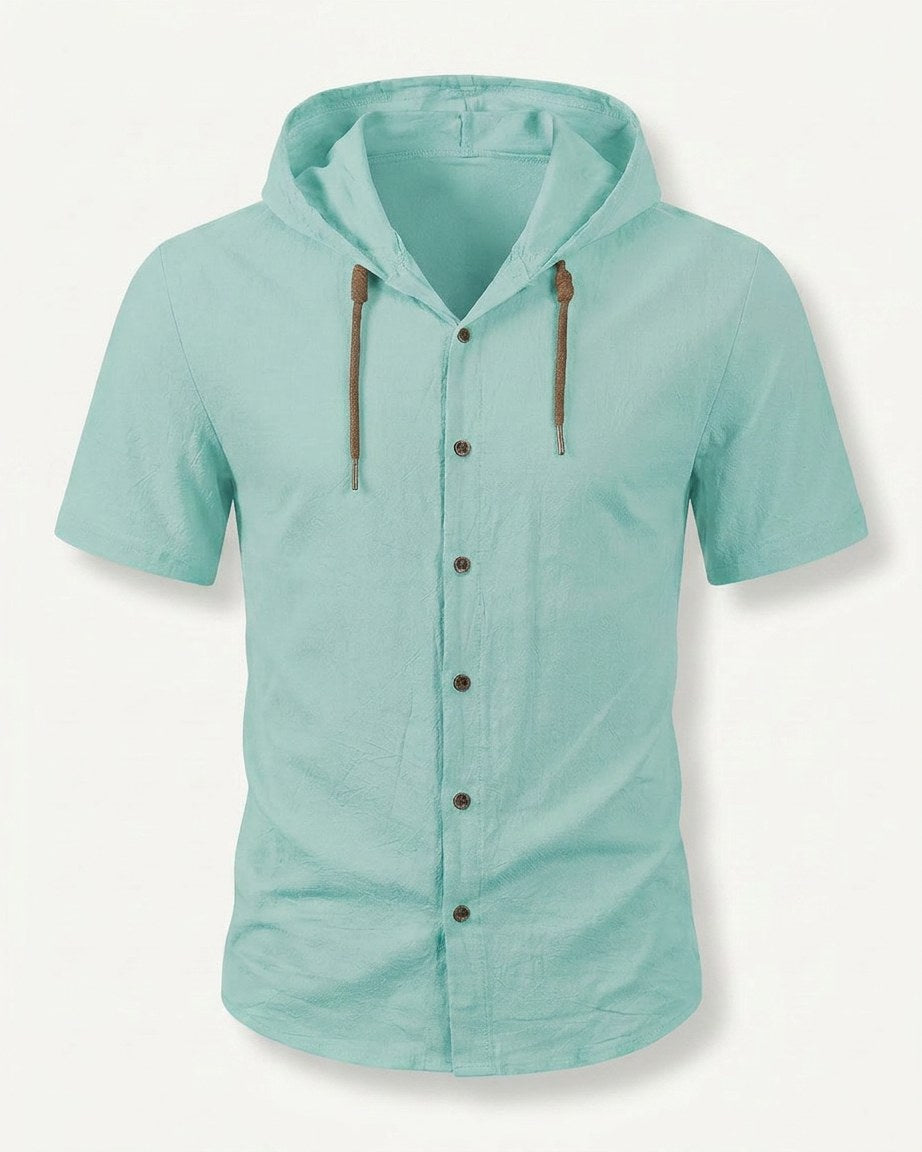 Daan Shirt - Relaxed Linen in Cyan - profile front cyan