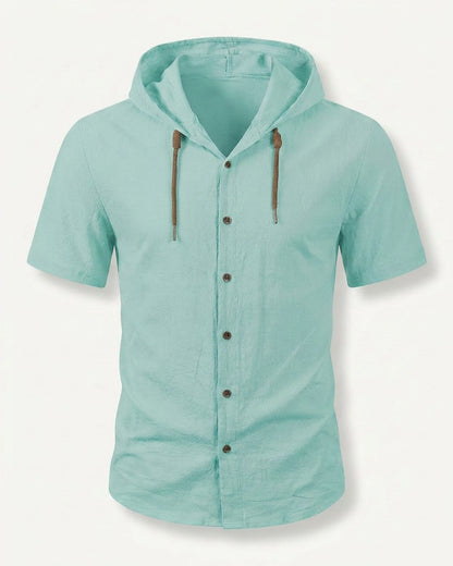 Daan Shirt - Relaxed Linen in Cyan - profile front cyan