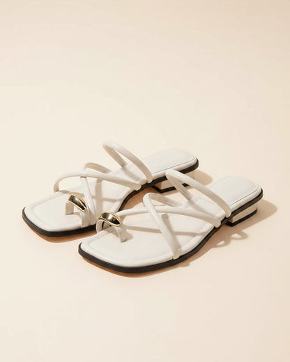 Lars Sandals - Square-Toe Block-Heel Leather in WHITE - profile front