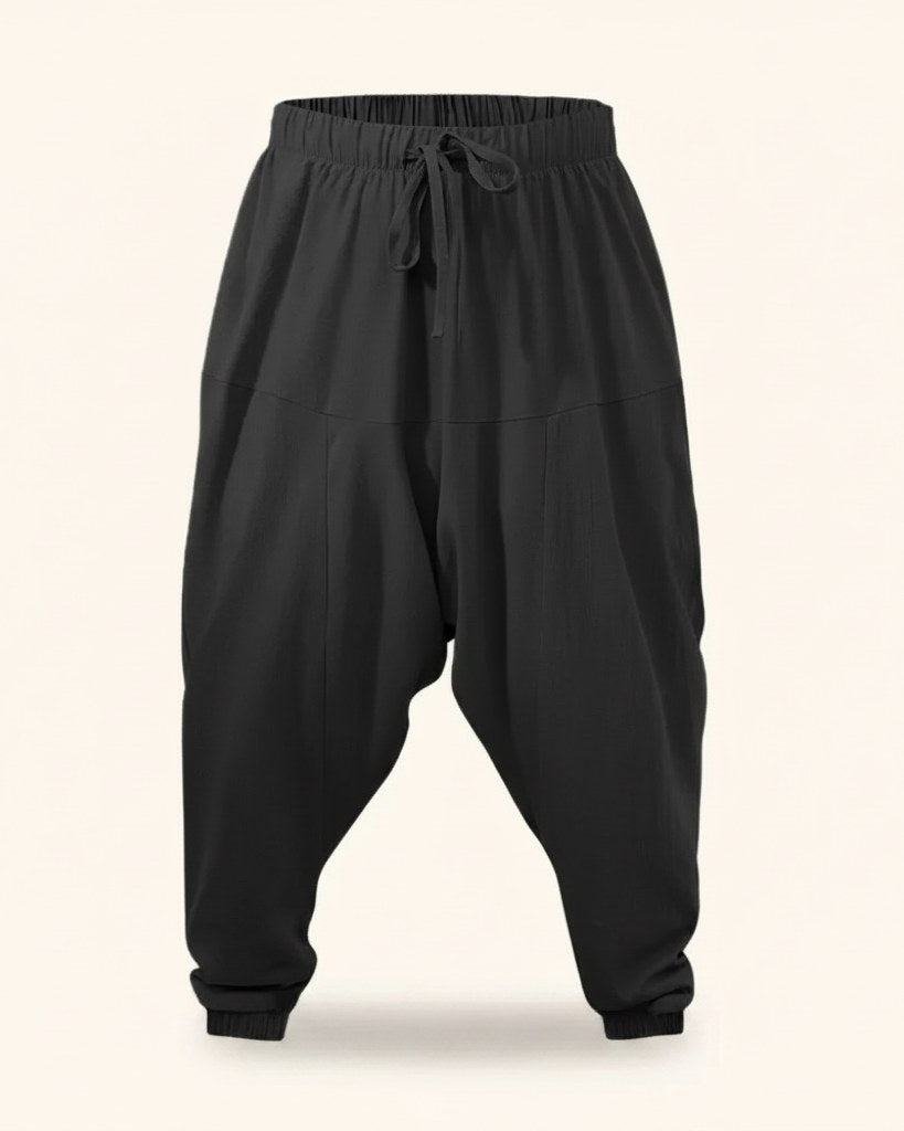 Mael Trousers - Relaxed Linen in Black - profile front