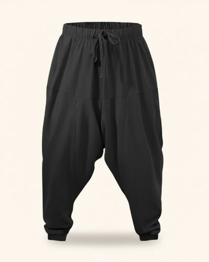 Mael Trousers - Relaxed Linen in Black - profile front
