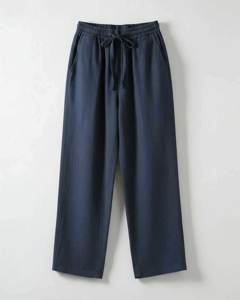 Lars Trousers - Relaxed Linen in Dark Blue - profile front dark blue