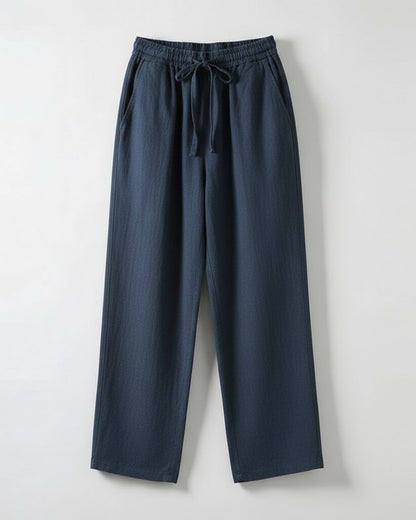 Lars Trousers - Relaxed Linen in Dark Blue - profile front dark blue