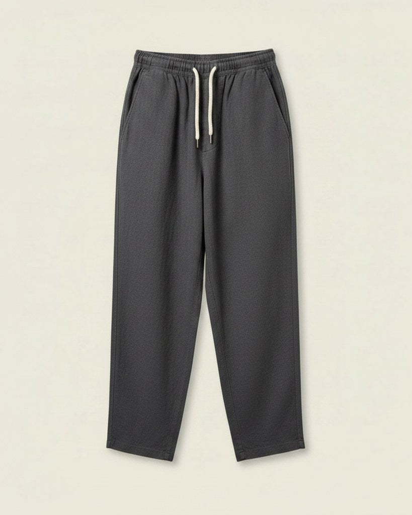Pael Trousers - Relaxed Linen in Dark Gray - profile front dark gray