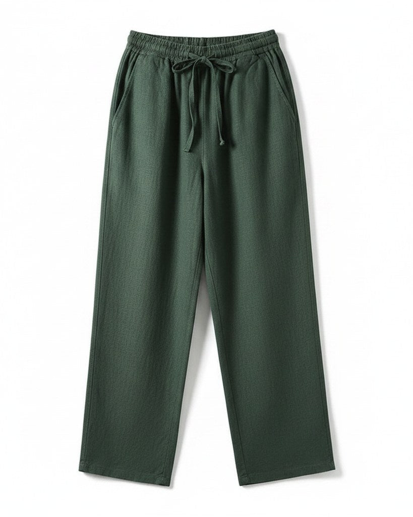 Lars Trousers - Relaxed Linen in Dark Green - profile front dark green