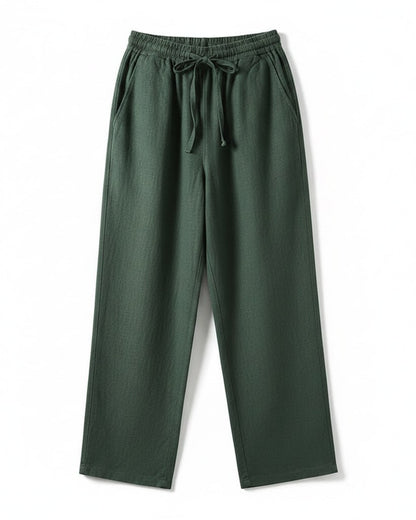 Lars Trousers - Relaxed Linen in Dark Green - profile front dark green