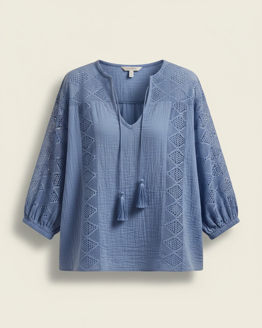 Luca Blouse - Cotton in Blue - profile front