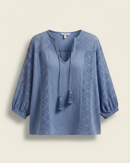 Luca Blouse - Cotton in Blue - profile front