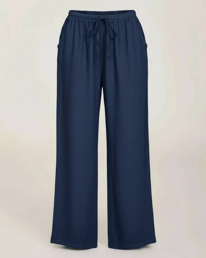 Sloane Trousers - Relaxed Wide-Leg Linen in Deep Blue - profile front deep blue