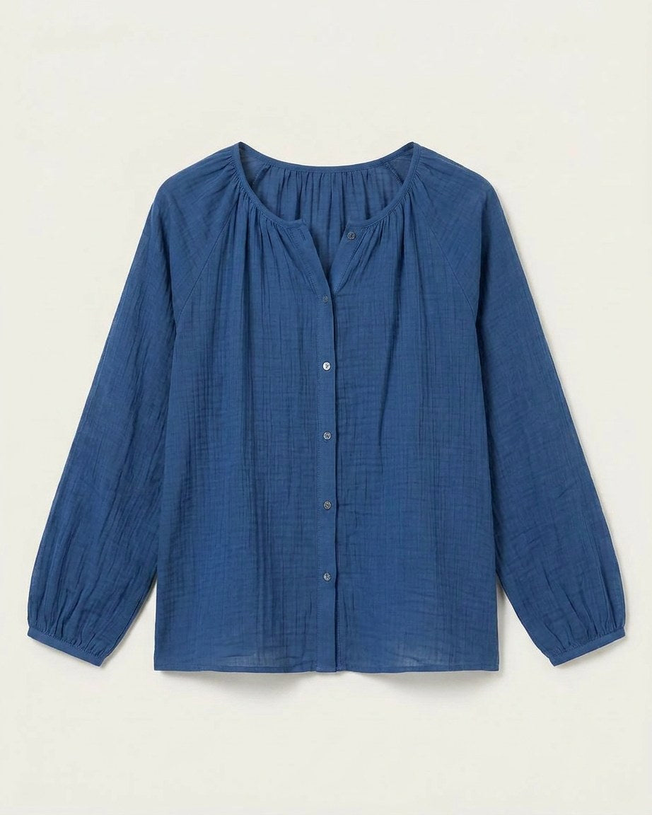 Luca Shirt - Relaxed Linen in Deep Blue - profile front deep bule