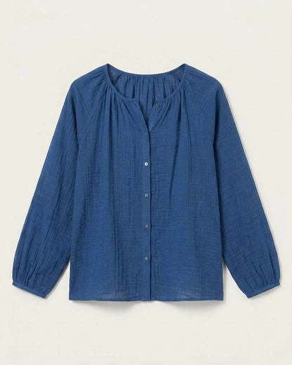 Luca Shirt - Relaxed Linen in Deep Blue - profile front deep bule