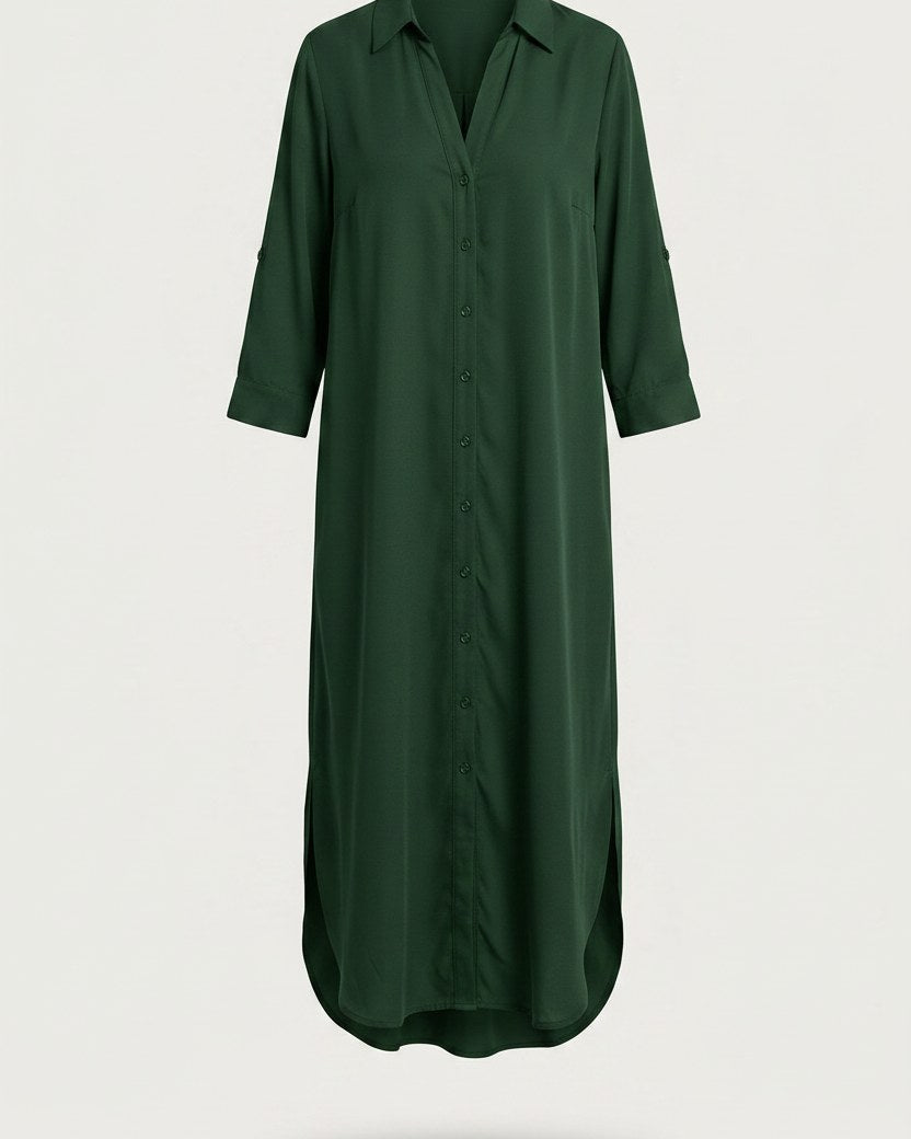 Aster Dress - Relaxed in Donkergroen - profile front donkergroen