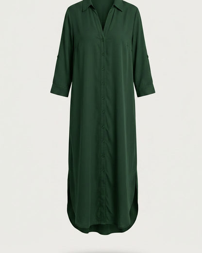 Aster Dress - Relaxed in Donkergroen - profile front donkergroen