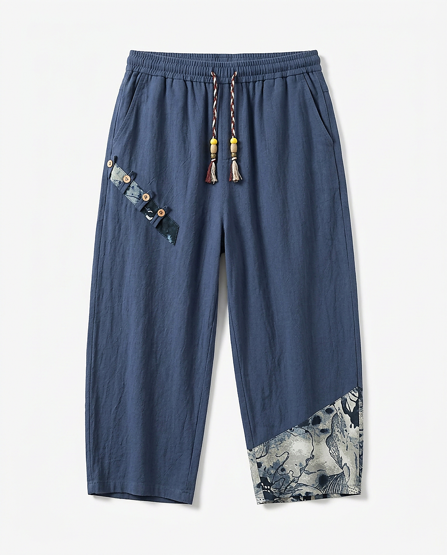 Harbor Trousers - Relaxed Wide-Leg Linen in Navy Pants men - profile front navy pants men