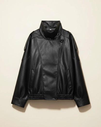 Wren Jacket - Relaxed Faux Leather in black - profile front