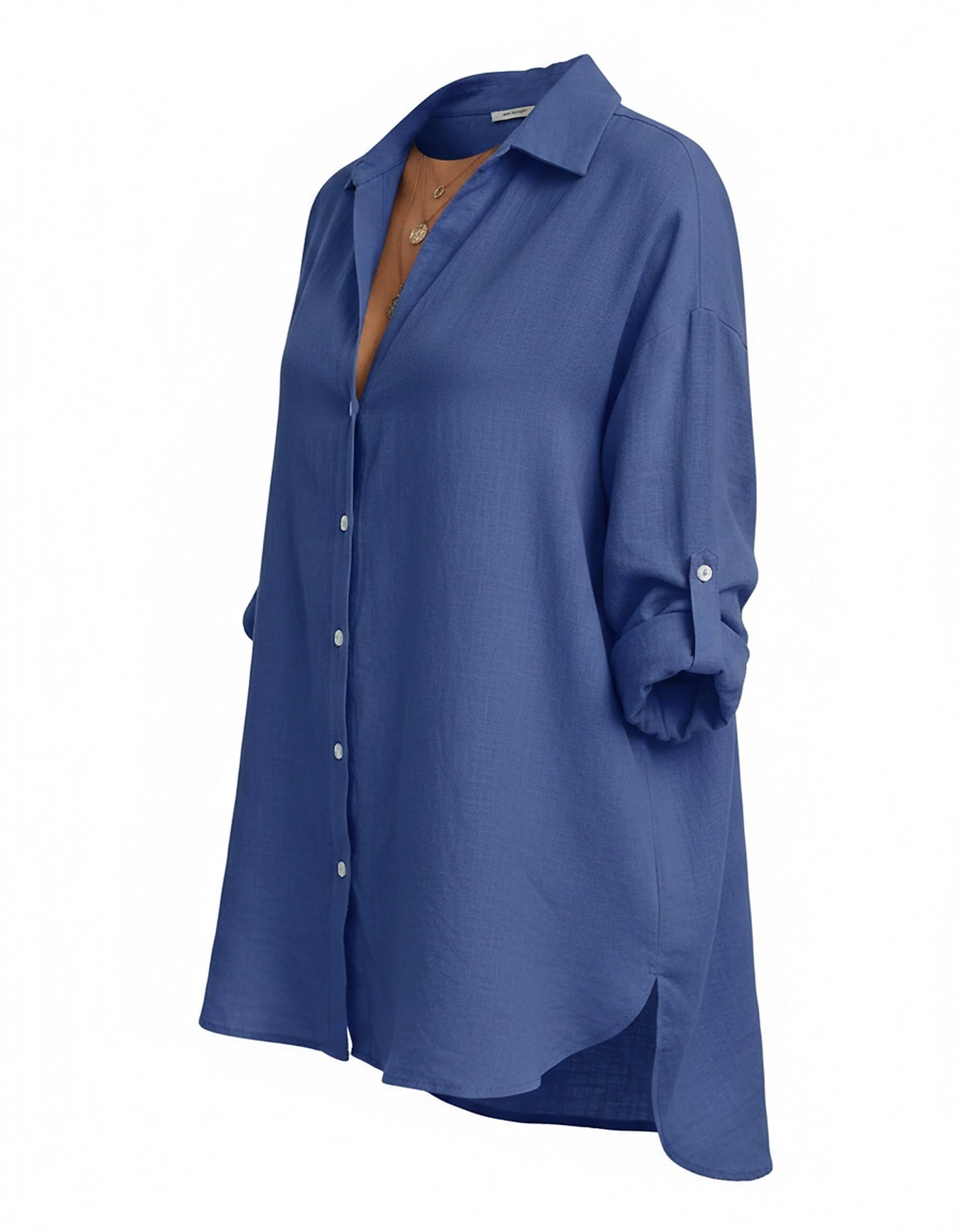 Mael Shirt - Relaxed Linen in Blue - profile front