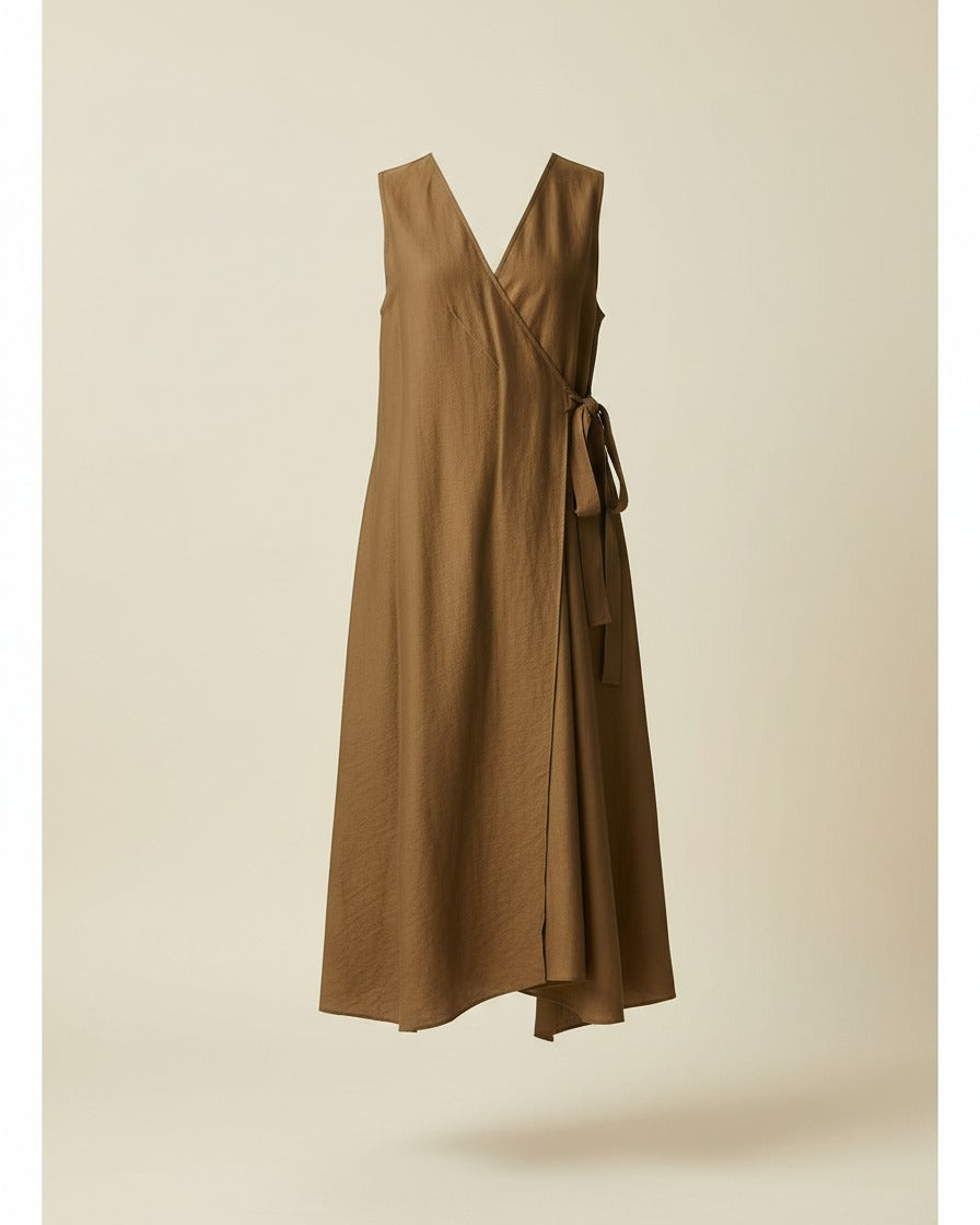 Yael Dress - Linen in Khaki - profile front