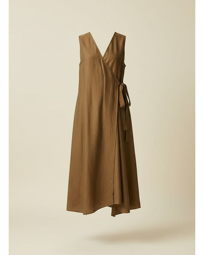Yael Dress - Linen in Khaki - profile front