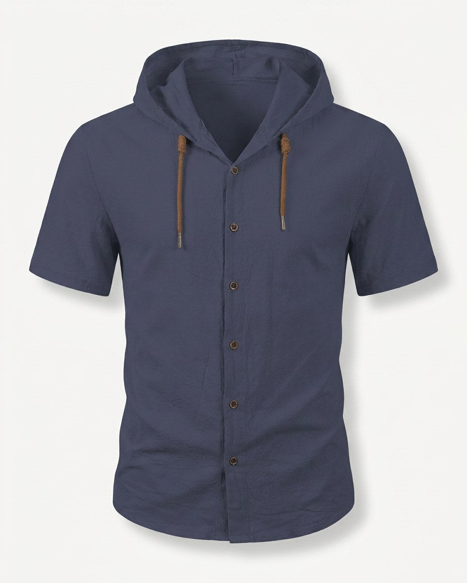 Daan Shirt - Relaxed Linen in Navy blue - profile front