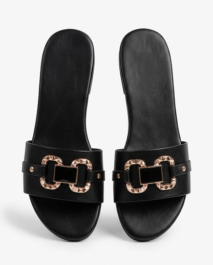 Edith Sandals - Round-Toe Leather in black - profile front black