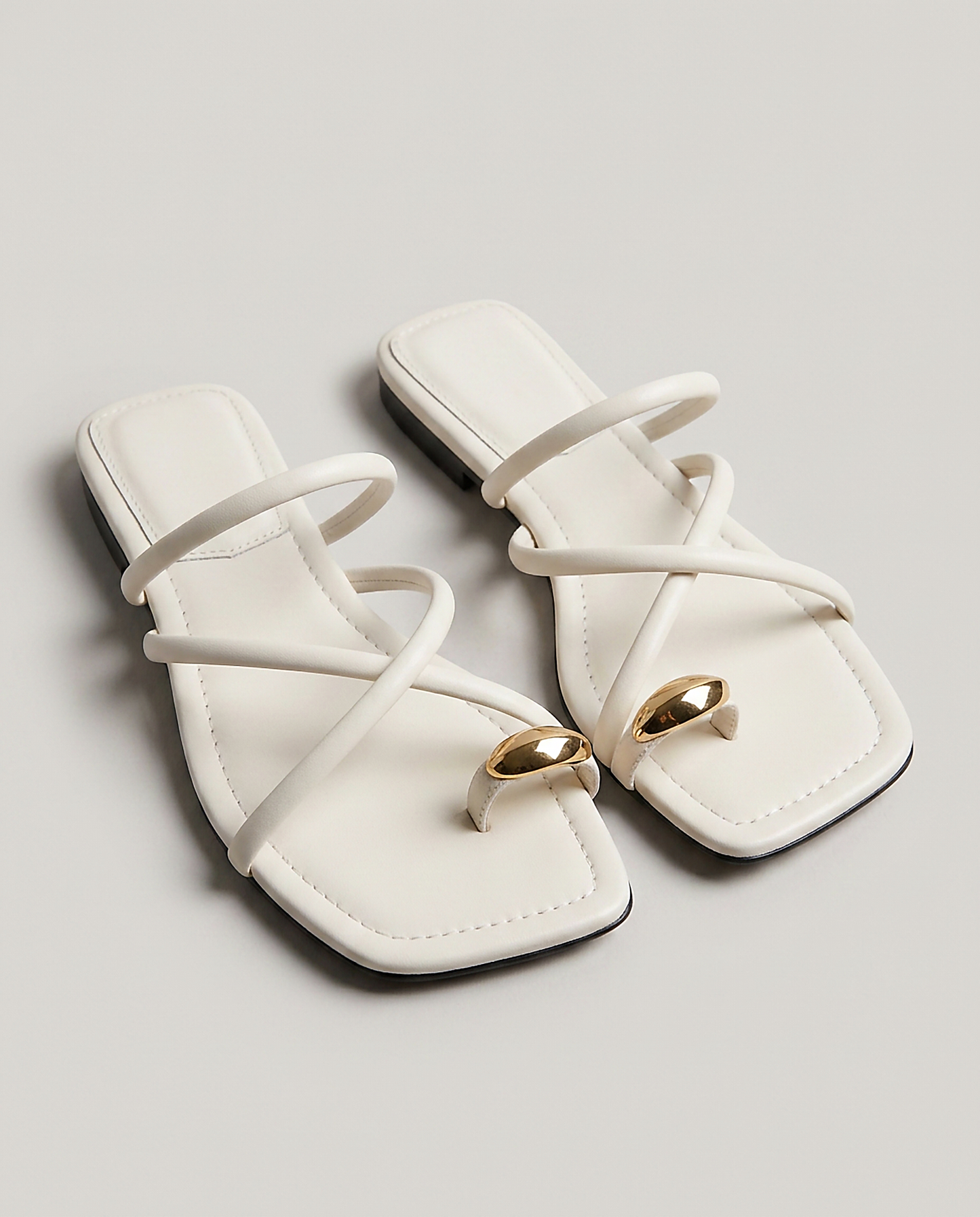 Odette Sandals - Square-Toe Block-Heel Strappy Leather in WHITE - profile front