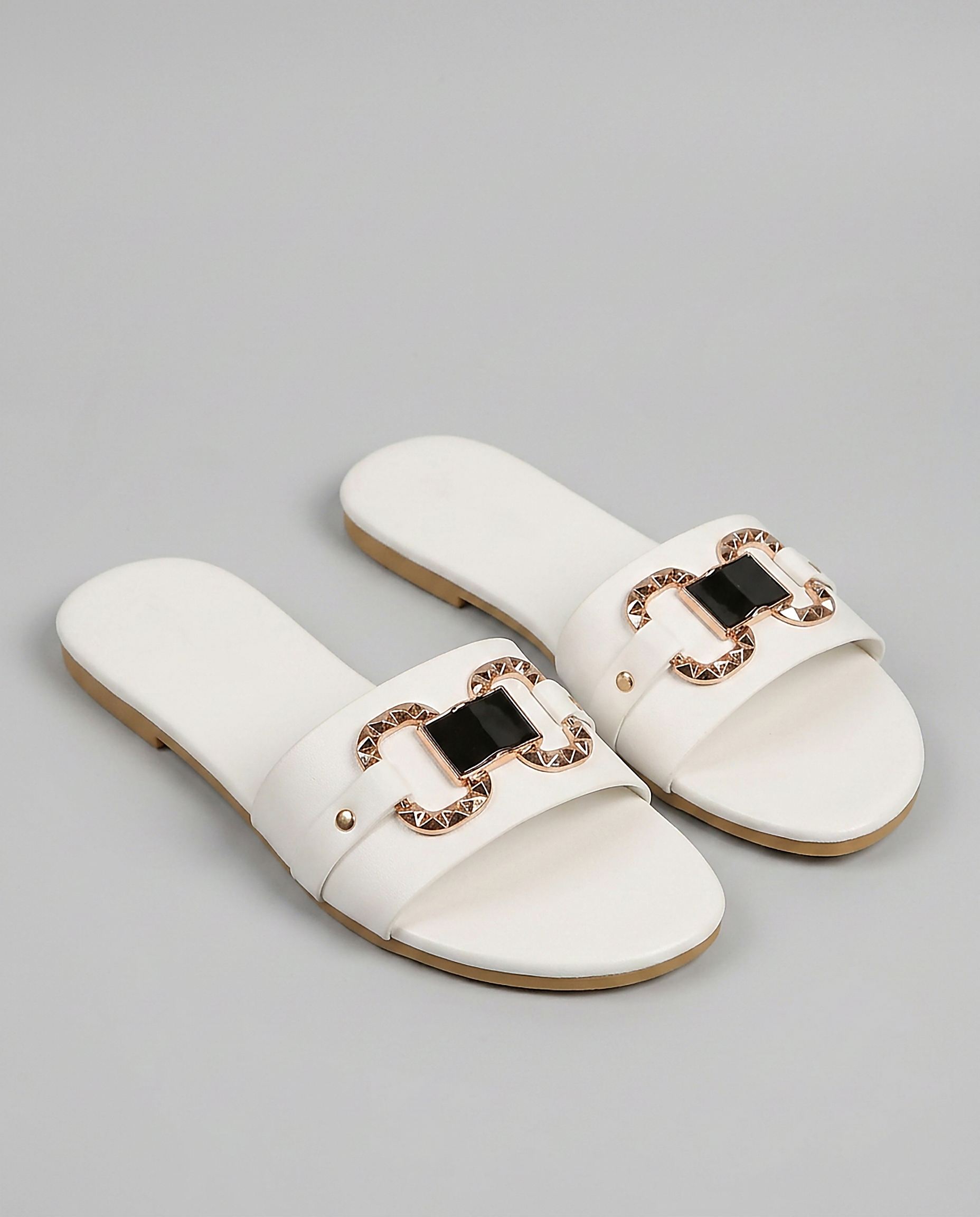 Edith Sandals - Round-Toe Leather in WHITE - profile front