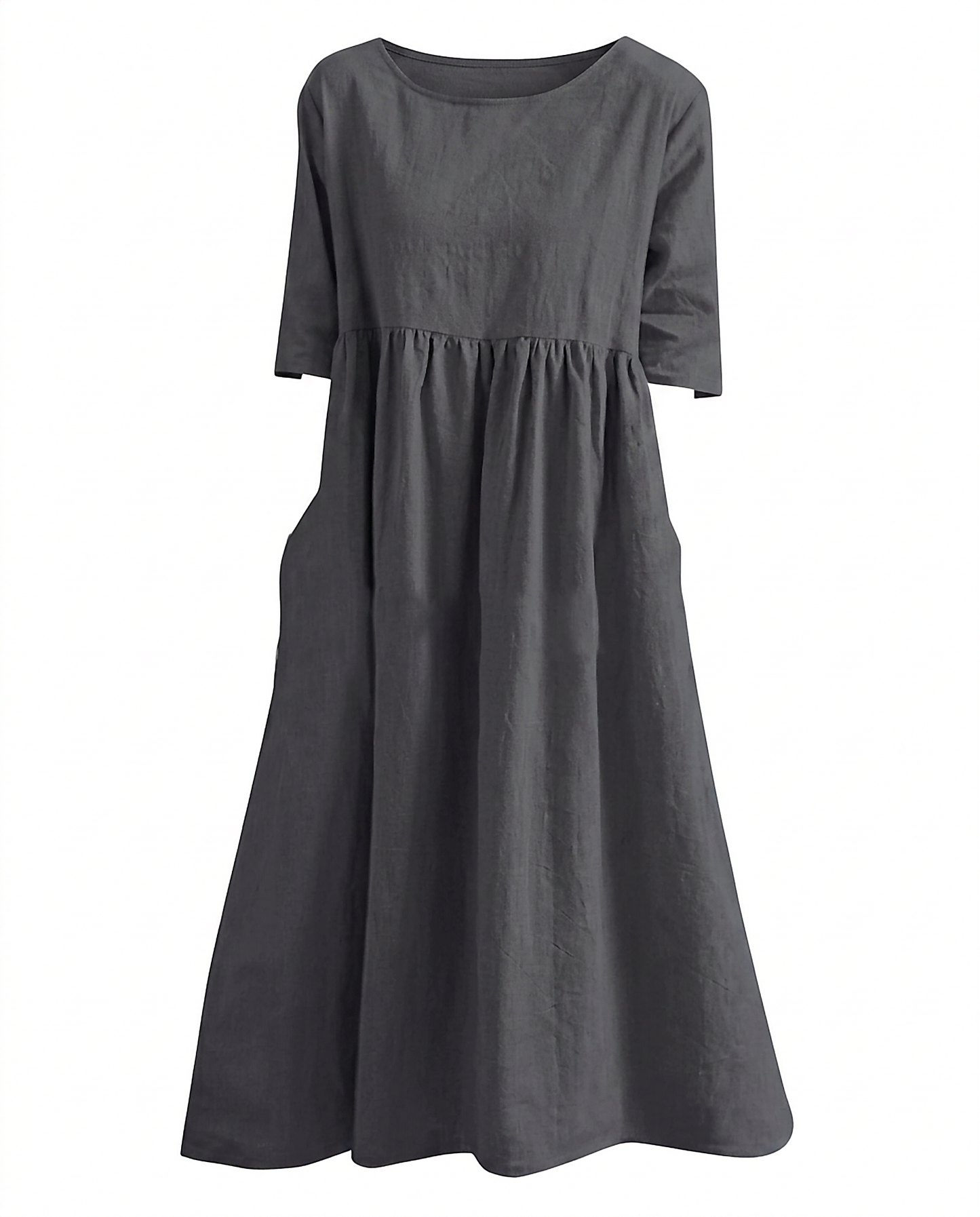 Odette Dress - Relaxed Linen in Dark Grey - profile front dark grey