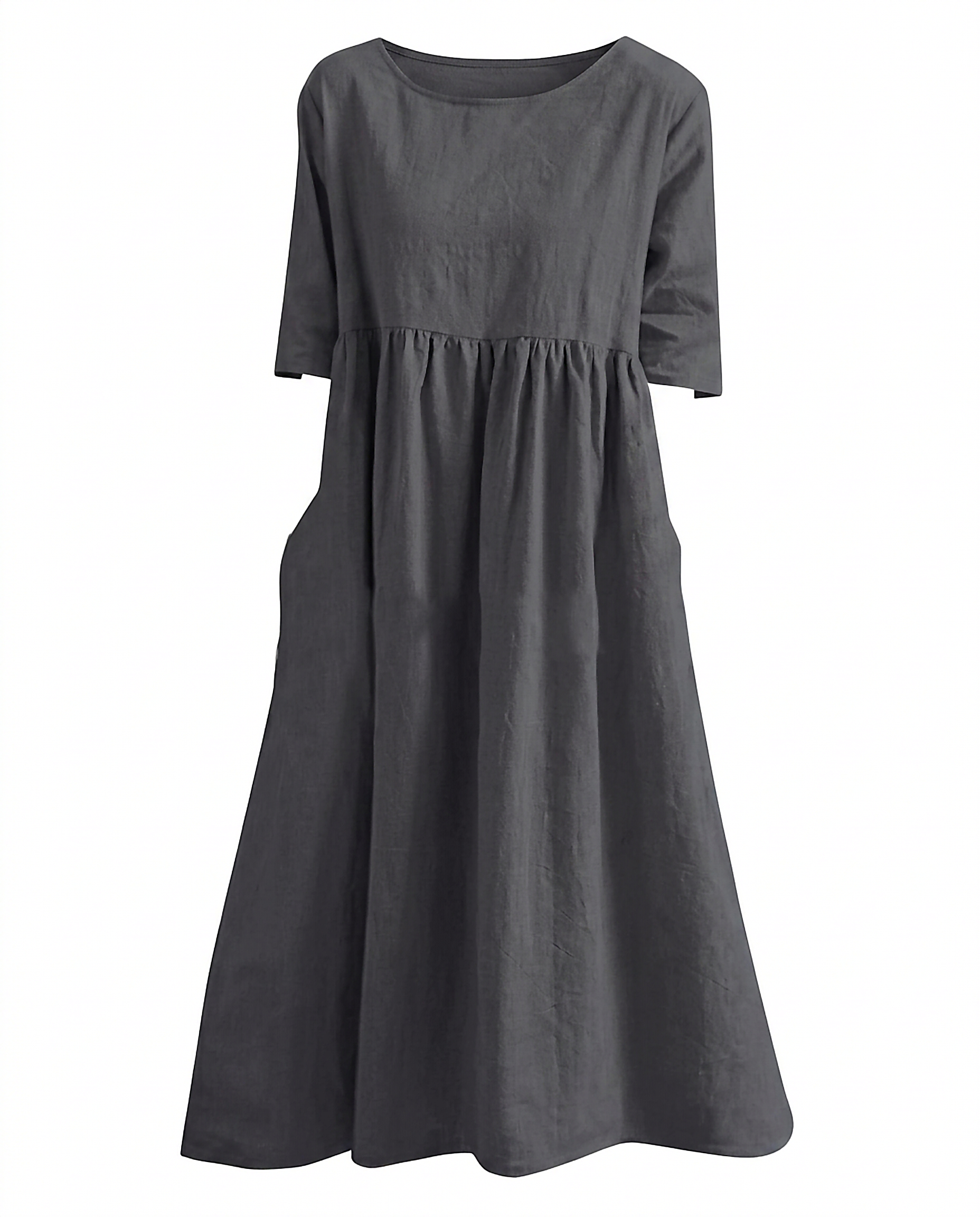 Odette Dress - Relaxed Linen in Dark Grey - profile front dark grey
