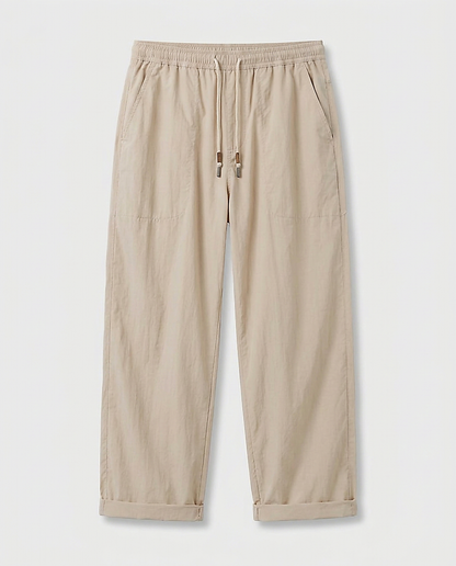 Glen Trousers - Relaxed Wide-Leg Denim in Apricot - profile front apricot
