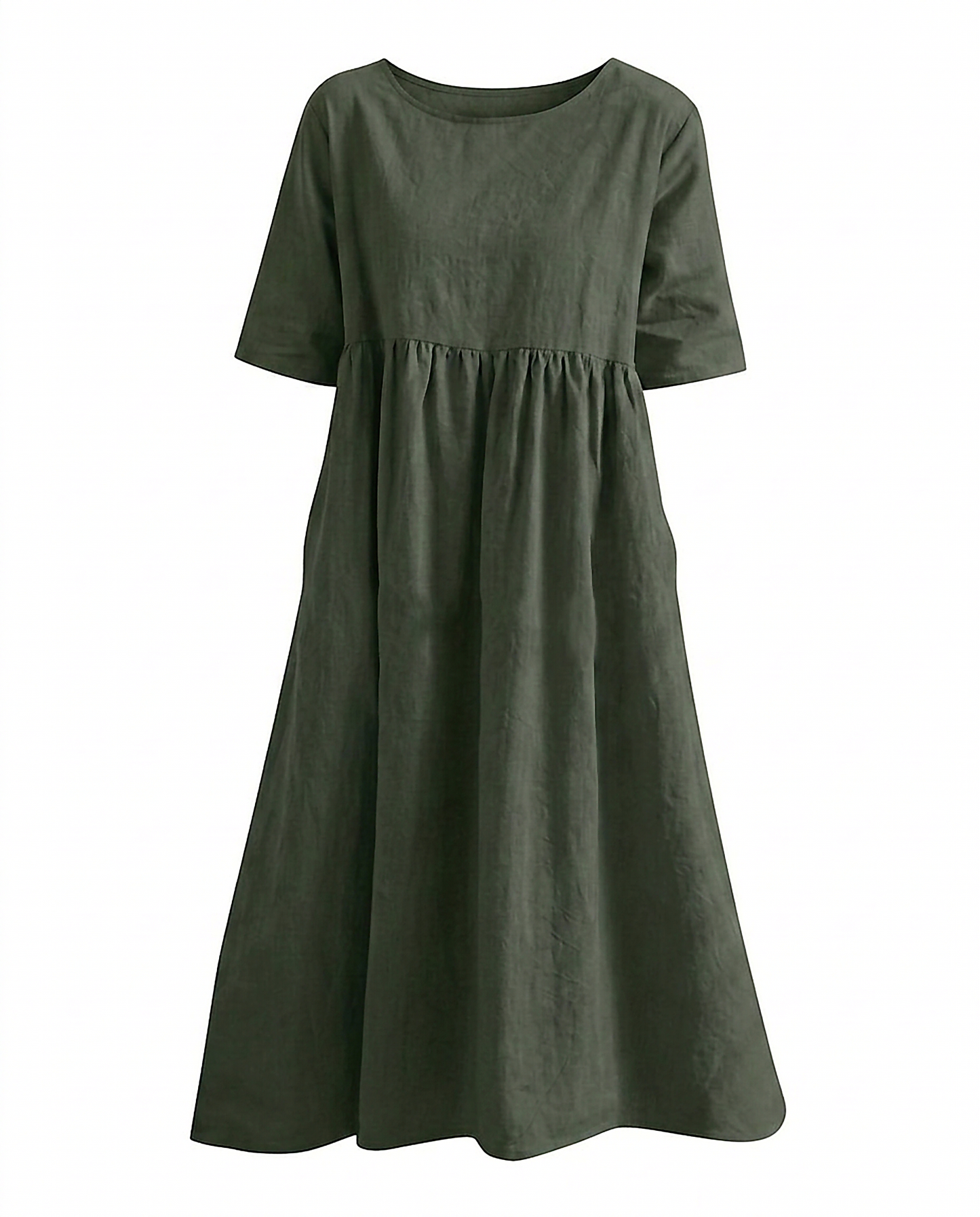 Odette Dress - Relaxed Linen in army green - profile front army green