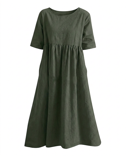 Odette Dress - Relaxed Linen in army green - profile front army green