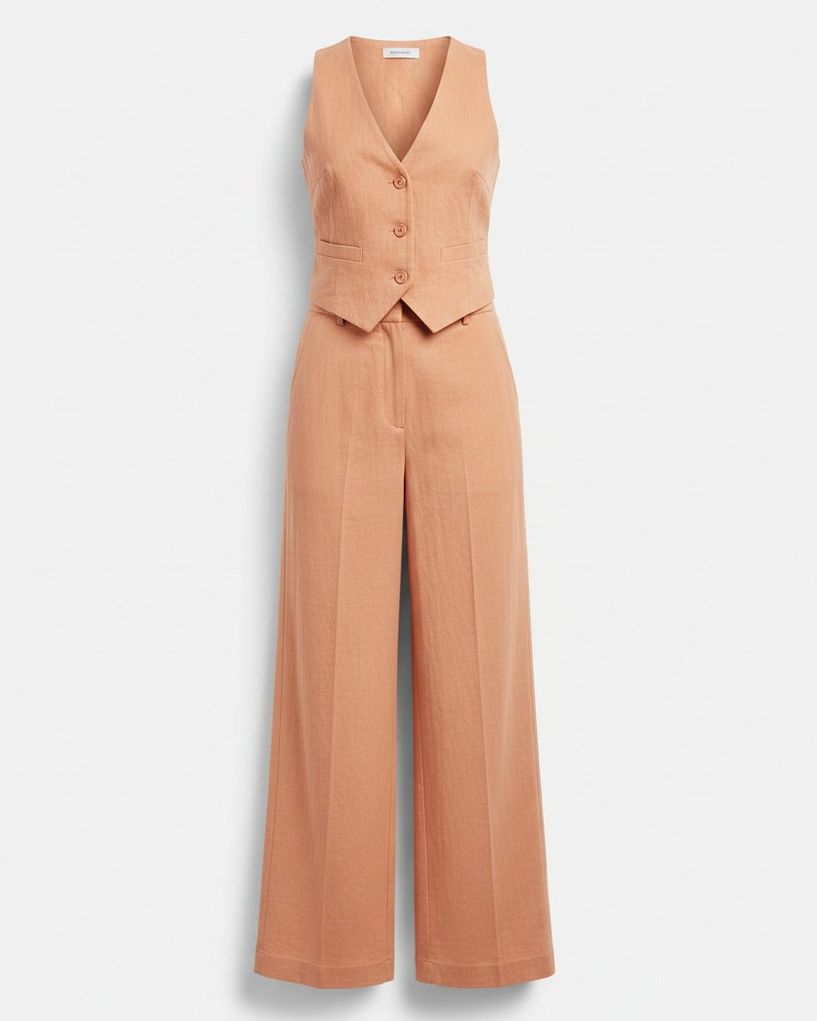 Ryder Vest - Relaxed Wide-Leg High-Waist Denim in Apricot - profile front
