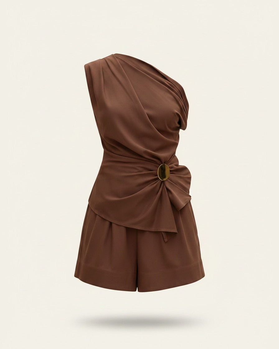 Qael Jacket - High-Waist Cotton in Brown - profile front