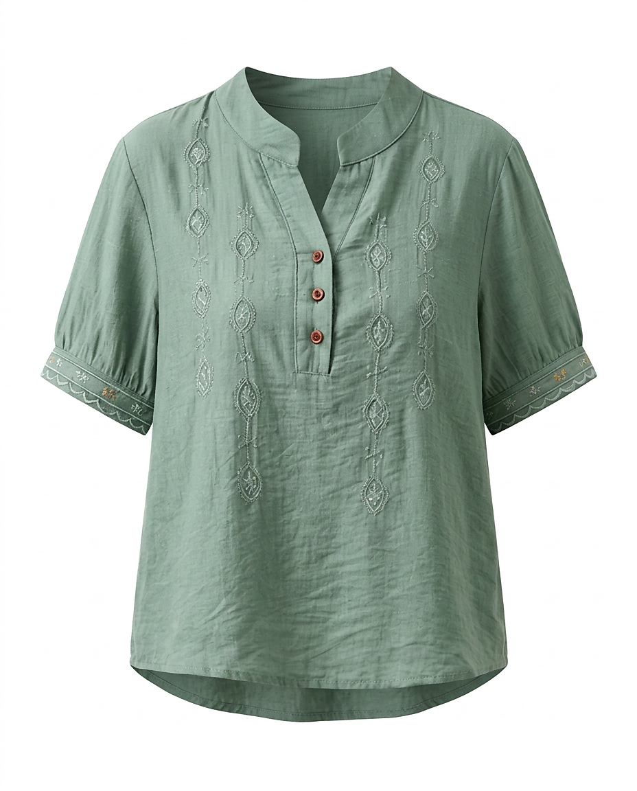 Roas Blouse - Stand-Collar Linen in green