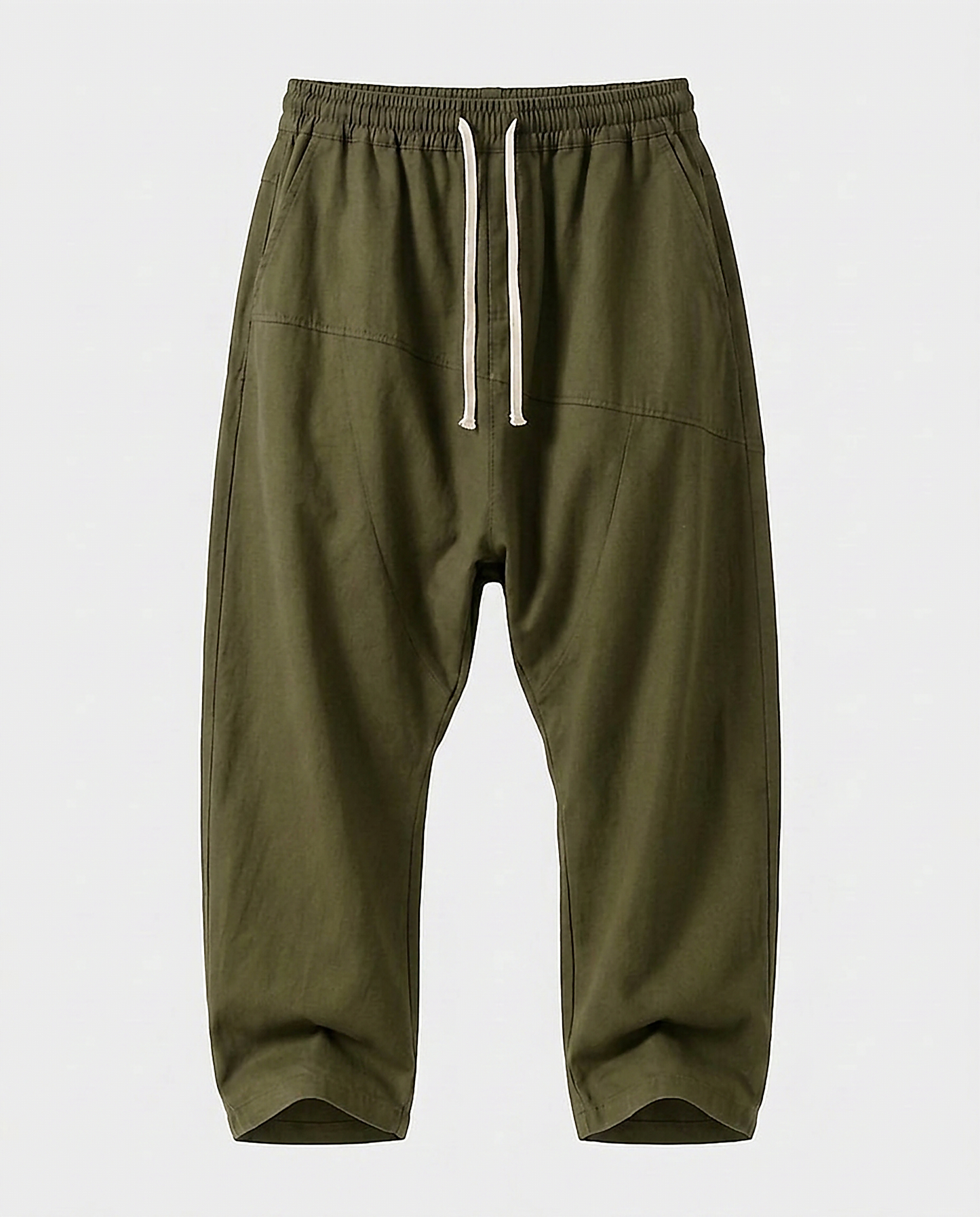 Signature Trousers - Relaxed Wide-Leg Denim in Military Green - profile front military green