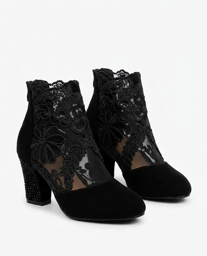 Dael Boots - Block-Heel Leather in Black - profile front black