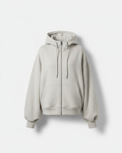 Daan Hoodie - Relaxed Zip in FlowerGrey - profile front flowergrey