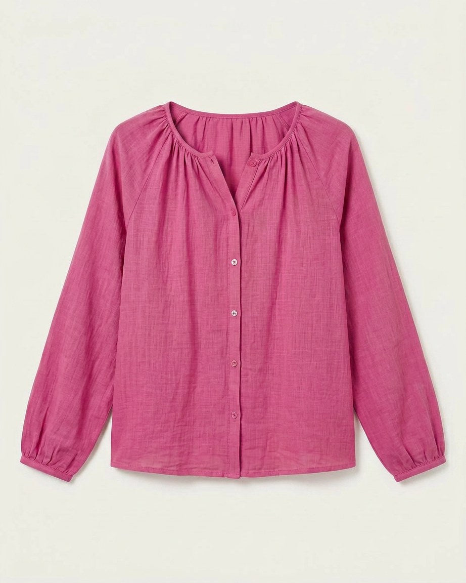 Luca Shirt - Relaxed Linen in Fuchsia - profile front fuchsia