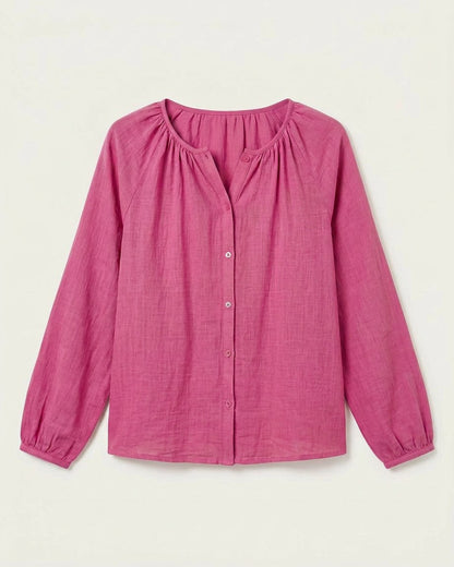 Luca Shirt - Relaxed Linen in Fuchsia - profile front fuchsia